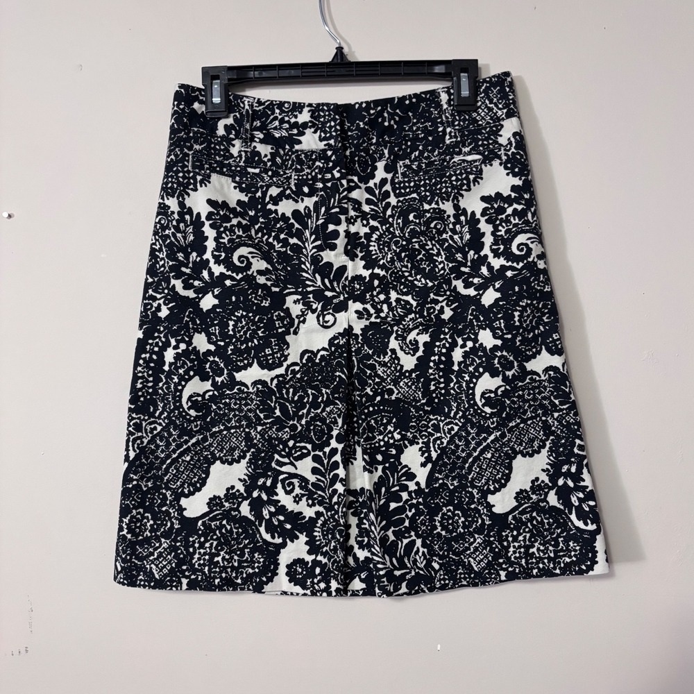 Talbots Womens Size 6 Black White Damask Paisley Print A-Line Stretch Skirt - Picture 1 of 10